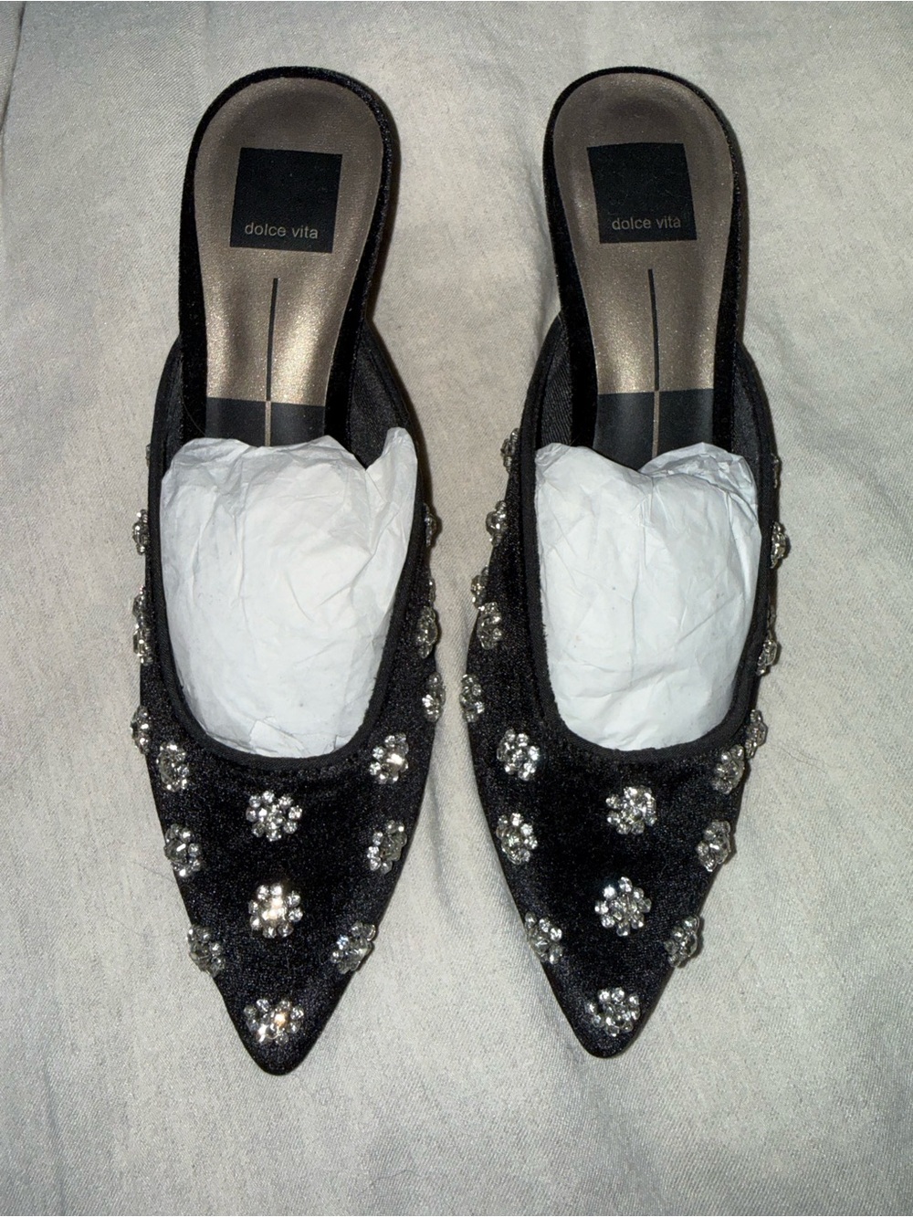 Dolce Vita Black Crystal-Embellished Pointed Mules
